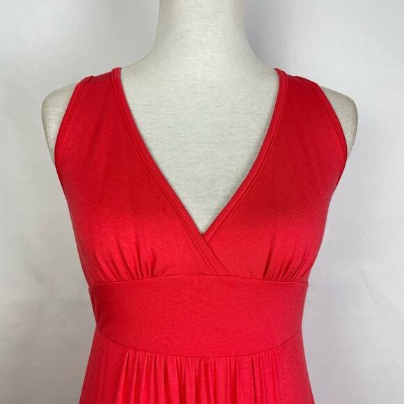 Loveappella | NWT Strawberry Pink Solid V-Neck Jersey Stretch Casual Maxi Dress - Picture 3 of 7